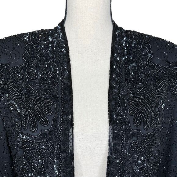 Vintage Niteline Della Roufogali Black Silk Beaded Evening Jacket Size S - Picture 2 of 16